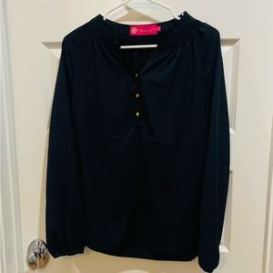 Black Elizabeth’s Collection blouse with gold buttons